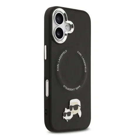 Carcasă spate Karl Lagerfeld PU cu capete de Karl și Choupette, MagSafe, pentru iPhone 17, neagră