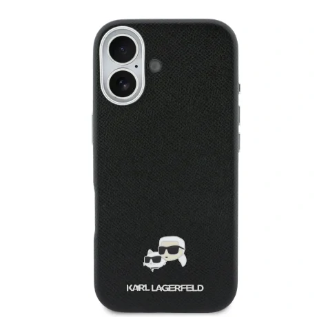 Carcasă spate Karl Lagerfeld PU cu capete de Karl și Choupette, MagSafe, pentru iPhone 17, neagră