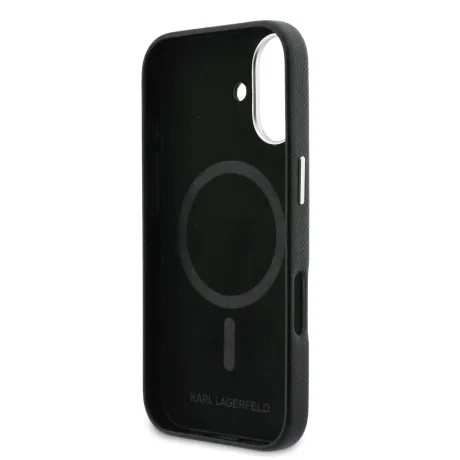 Carcasă spate Karl Lagerfeld PU cu capete de Karl și Choupette, MagSafe, pentru iPhone 17, neagră