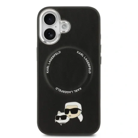 Carcasă spate Karl Lagerfeld PU cu capete de Karl și Choupette, MagSafe, pentru iPhone 17, neagră
