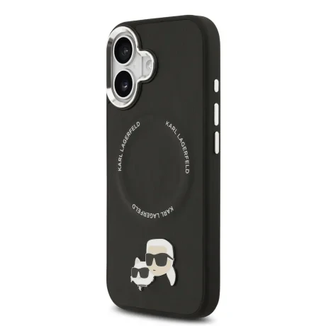 Carcasă spate Karl Lagerfeld PU cu capete de Karl și Choupette, MagSafe, pentru iPhone 17, neagră
