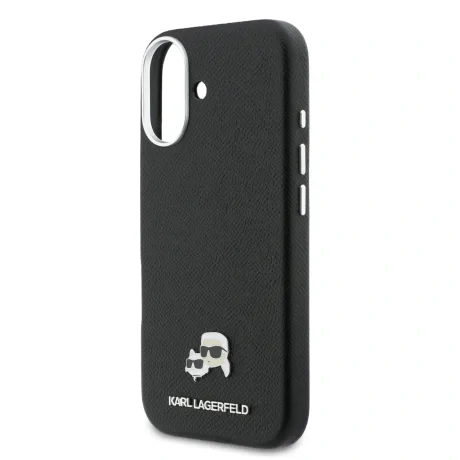 Carcasă spate Karl Lagerfeld PU cu capete de Karl și Choupette, MagSafe, pentru iPhone 17, neagră