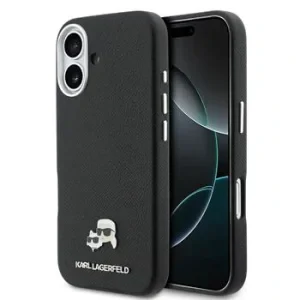 Carcasă spate Karl Lagerfeld PU cu capete de Karl și Choupette, MagSafe, pentru iPhone 17, neagră