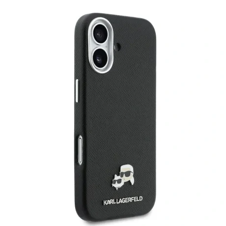 Carcasă spate Karl Lagerfeld PU cu capete de Karl și Choupette, MagSafe, pentru iPhone 17, neagră