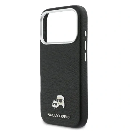 Carcasă spate Karl Lagerfeld PU cu capete de Karl și Choupette, MagSafe, pentru iPhone 17 Pro Max, neagră