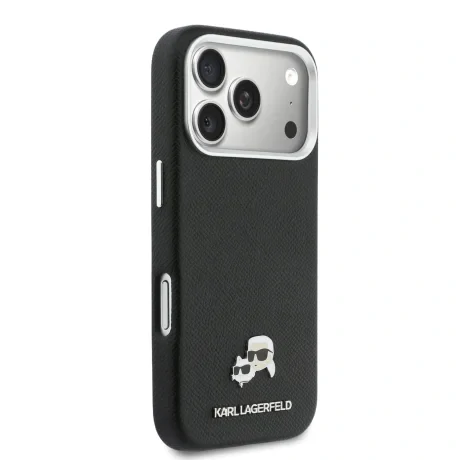 Carcasă spate Karl Lagerfeld PU cu capete de Karl și Choupette, MagSafe, pentru iPhone 17 Pro Max, neagră