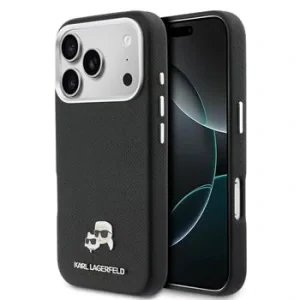 Carcasă spate Karl Lagerfeld PU cu capete de Karl și Choupette, MagSafe, pentru iPhone 17 Pro Max, neagră
