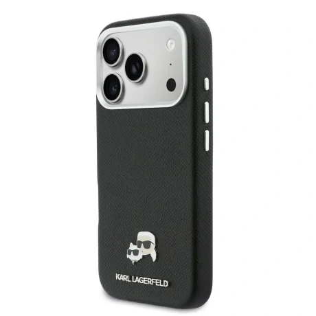 Carcasă spate Karl Lagerfeld PU cu capete de Karl și Choupette, MagSafe, pentru iPhone 17 Pro, neagră