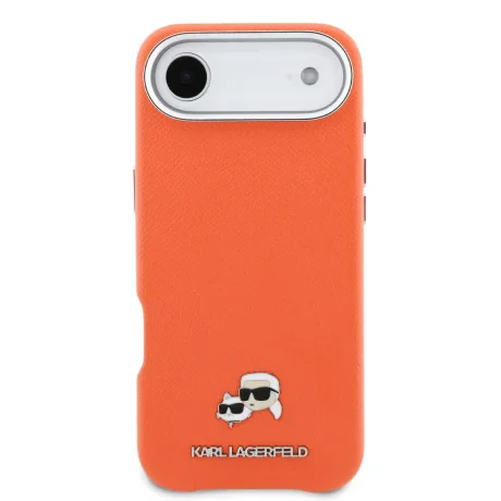 Carcasă spate Karl Lagerfeld PU cu capete de Karl și Choupette, MagSafe, portocalie, pentru iPhone Air