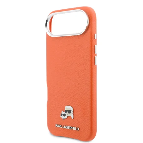 Carcasă spate Karl Lagerfeld PU cu capete de Karl și Choupette, MagSafe, portocalie, pentru iPhone Air