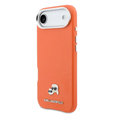 Carcasă spate Karl Lagerfeld PU cu capete de Karl și Choupette, MagSafe, portocalie, pentru iPhone Air