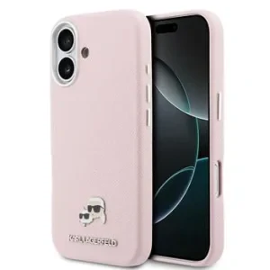 Carcasă spate Karl Lagerfeld PU cu capete de Karl și Choupette, MagSafe, roz, pentru iPhone 17