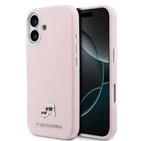 Carcasă spate Karl Lagerfeld PU cu capete de Karl și Choupette, MagSafe, roz, pentru iPhone 17