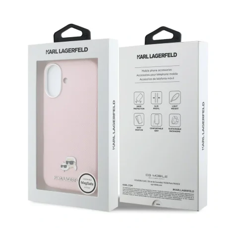 Carcasă spate Karl Lagerfeld PU cu capete de Karl și Choupette, MagSafe, roz, pentru iPhone 17