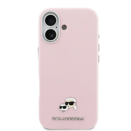 Carcasă spate Karl Lagerfeld PU cu capete de Karl și Choupette, MagSafe, roz, pentru iPhone 17