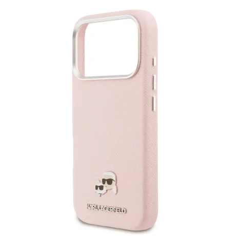 Carcasă spate Karl Lagerfeld PU cu capete de Karl și Choupette, MagSafe, roz, pentru iPhone 17 Pro