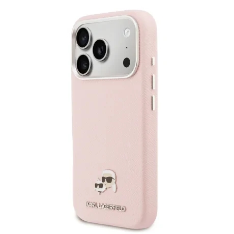 Carcasă spate Karl Lagerfeld PU cu capete de Karl și Choupette, MagSafe, roz, pentru iPhone 17 Pro