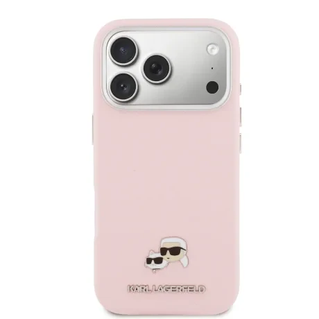 Carcasă spate Karl Lagerfeld PU cu capete de Karl și Choupette, MagSafe, roz, pentru iPhone 17 Pro