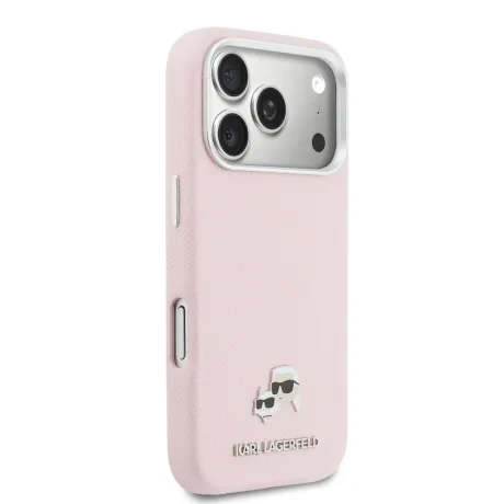 Carcasă spate Karl Lagerfeld PU cu capete de Karl și Choupette, MagSafe, roz, pentru iPhone 17 Pro Max