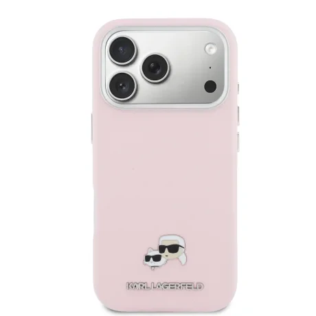 Carcasă spate Karl Lagerfeld PU cu capete de Karl și Choupette, MagSafe, roz, pentru iPhone 17 Pro Max