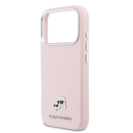 Carcasă spate Karl Lagerfeld PU cu capete de Karl și Choupette, MagSafe, roz, pentru iPhone 17 Pro Max