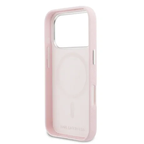 Carcasă spate Karl Lagerfeld PU cu capete de Karl și Choupette, MagSafe, roz, pentru iPhone 17 Pro Max