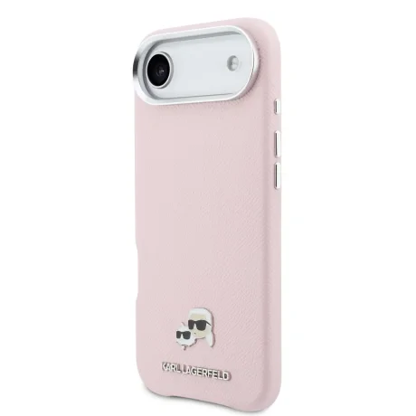Carcasă spate Karl Lagerfeld PU cu capete de Karl și Choupette, MagSafe, roz, pentru iPhone Air