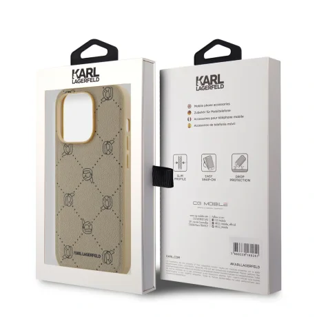 Carcasă spate Karl Lagerfeld PU cu model Karl Heads Magsafe pentru iPhone 14 Pro Max, bej