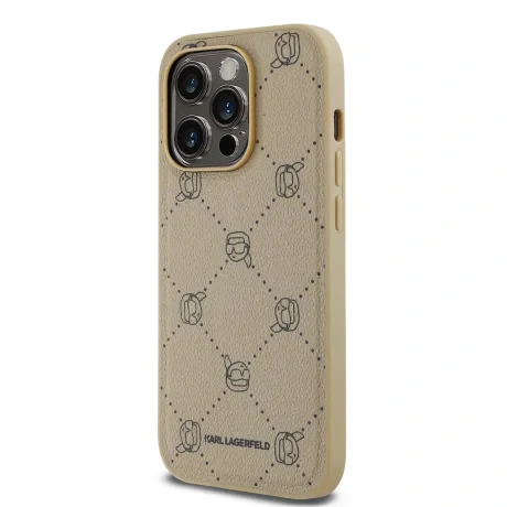 Carcasă spate Karl Lagerfeld PU cu model Karl Heads Magsafe pentru iPhone 14 Pro Max, bej