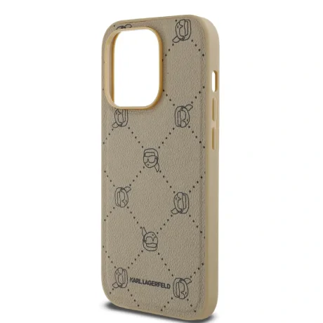 Carcasă spate Karl Lagerfeld PU cu model Karl Heads Magsafe pentru iPhone 14 Pro Max, bej