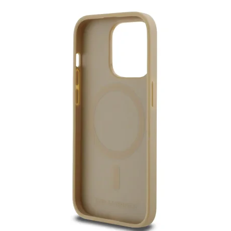 Carcasă spate Karl Lagerfeld PU cu model Karl Heads Magsafe pentru iPhone 14 Pro Max, bej