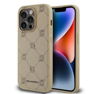 Carcasă spate Karl Lagerfeld PU cu model Karl Heads Magsafe pentru iPhone 14 Pro Max, bej