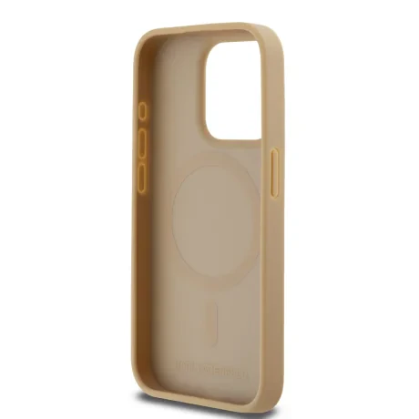 Carcasă spate Karl Lagerfeld PU cu model Karl Heads Magsafe pentru iPhone 15 Pro Max, bej