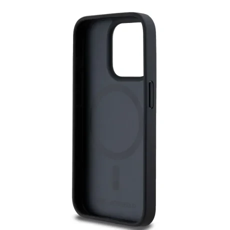 Carcasă spate Karl Lagerfeld PU cu model Karl Heads Magsafe pentru iPhone 15 Pro Max, neagră