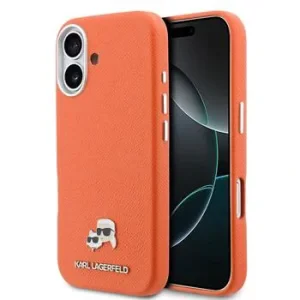 Carcasă spate Karl Lagerfeld PU Karl and Choupette Heads Pins MagSafe pentru iPhone 17 portocaliu