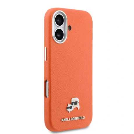 Carcasă spate Karl Lagerfeld PU Karl and Choupette Heads Pins MagSafe pentru iPhone 17 portocaliu