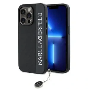 Carcasă spate Karl Lagerfeld PU Saffiano cu pandantiv stras pentru iPhone 15 Pro Max, neagră