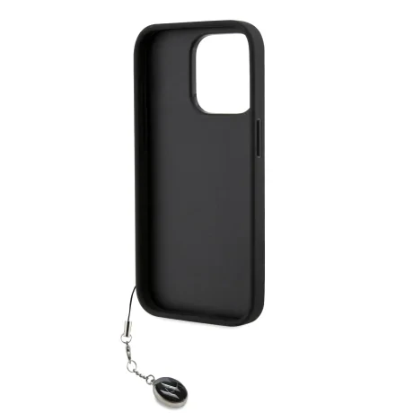 Carcasă spate Karl Lagerfeld PU Saffiano cu pandantiv stras pentru iPhone 15 Pro Max, neagră