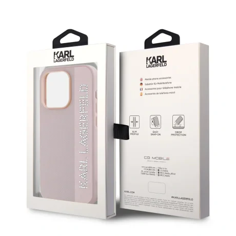 Carcasă spate Karl Lagerfeld PU Saffiano cu pandantiv stras pentru iPhone 15 Pro Max, roz