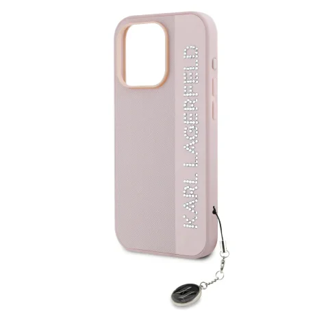 Carcasă spate Karl Lagerfeld PU Saffiano cu pandantiv stras pentru iPhone 15 Pro Max, roz
