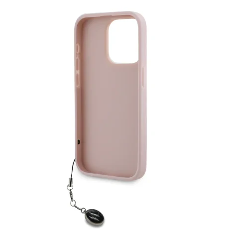 Carcasă spate Karl Lagerfeld PU Saffiano cu pandantiv stras pentru iPhone 15 Pro Max, roz