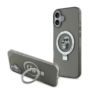 Carcasă spate Karl Lagerfeld Ringstand Karl and Choupette MagSafe pentru iPhone 16, neagră
