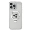 Carcasă spate Karl Lagerfeld Ringstand Karl and Choupette MagSafe pentru iPhone 16 Pro Max, albă
