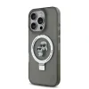 Carcasă spate Karl Lagerfeld Ringstand Karl and Choupette MagSafe pentru iPhone 16 Pro Max, neagră