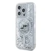 Carcasă spate MagSafe cu sclipici lichid Karl Lagerfeld pentru iPhone 15 Pro Max, transparentă, cu capete Karl și Choupette