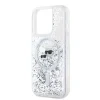 Carcasă spate MagSafe cu sclipici lichid Karl Lagerfeld pentru iPhone 15 Pro Max, transparentă, cu capete Karl și Choupette