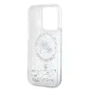 Carcasă spate MagSafe cu sclipici lichid Karl Lagerfeld pentru iPhone 15 Pro Max, transparentă, cu capete Karl și Choupette
