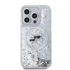 Carcasă spate MagSafe cu sclipici lichid Karl Lagerfeld pentru iPhone 15 Pro Max, transparentă, cu capete Karl și Choupette