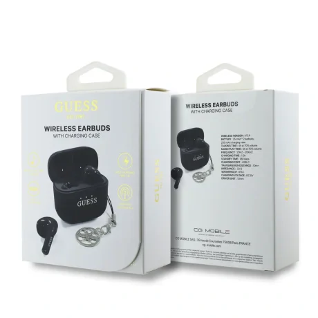 Căști wireless Guess Classic Logo Charm TWS, negre