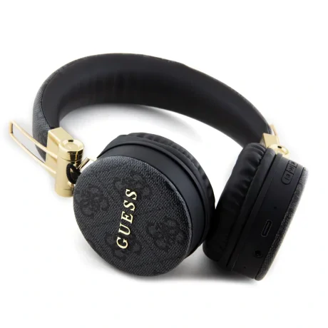 Căști wireless Guess din piele PU 4G cu logo metalic, negre